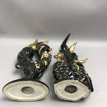 Load image into Gallery viewer, Vintage MCM Black &amp; Gold Ceramic Rooster Figurines (12")
