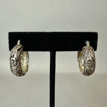 Load image into Gallery viewer, Vintage Jezlaine Sterling Floral Repousse Cutout Hoop Earrings (1")
