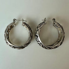 Load image into Gallery viewer, Vintage Jezlaine Sterling Floral Repousse Cutout Hoop Earrings (1")
