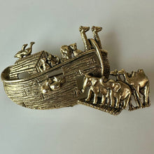 Load image into Gallery viewer, Vintage Antiqued Goldtone Noah's Ark Brooch Pin (2.5")
