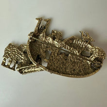 Load image into Gallery viewer, Vintage Antiqued Goldtone Noah's Ark Brooch Pin (2.5")
