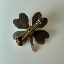 Load image into Gallery viewer, Vintage Teal Rhinestone Clover Brooch Pin (1")
