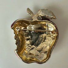 Load image into Gallery viewer, Vintage Goldtone Rhinestone Enamel Apple Brooch Pin &amp; Earrings Set (1.75, 0.5")
