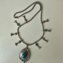 Load image into Gallery viewer, Vintage ART Silvertone Faux Turquoise Squash Blossom Necklace (24")
