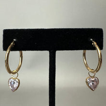 Load image into Gallery viewer, 14K Gold 1" Hoop Earrings w/ Removable Lavender CZ Heart Charms (2.6g)
