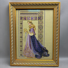 Load image into Gallery viewer, Framed Lavender &amp; Lace "Celtic Spring" Beaded Cross Stitch (~21x16)
