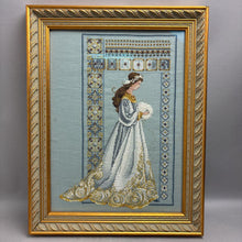 Load image into Gallery viewer, Framed Lavender &amp; Lace "Celtic Winter" Beaded Cross Stitch (~21x16)
