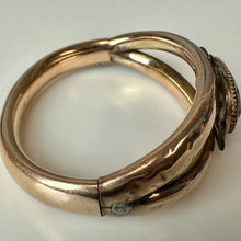 Load image into Gallery viewer, Antique JOE Co.Gold Filled Amethyst Glass Stone Hinged Bangle Bracelet (7" Circumference)
