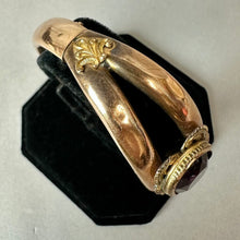 Load image into Gallery viewer, Antique JOE Co.Gold Filled Amethyst Glass Stone Hinged Bangle Bracelet (7" Circumference)
