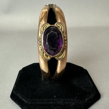 Load image into Gallery viewer, Antique JOE Co.Gold Filled Amethyst Glass Stone Hinged Bangle Bracelet (7" Circumference)
