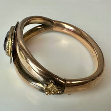 Load image into Gallery viewer, Antique JOE Co.Gold Filled Amethyst Glass Stone Hinged Bangle Bracelet (7" Circumference)
