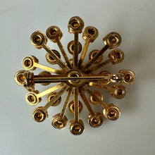 Load image into Gallery viewer, Vintage Emerald Green Rhinestone Goldtone Starburst Brooch Pin (1.25")
