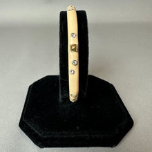 Load image into Gallery viewer, J Crew Peach Enamel Rhinestone Goldtone Bangle Bracelet (7.5" Circumference)
