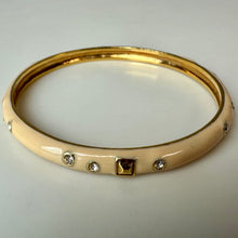 Load image into Gallery viewer, J Crew Peach Enamel Rhinestone Goldtone Bangle Bracelet (7.5" Circumference)
