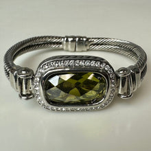 Load image into Gallery viewer, Silver Plated Olive Crystal CZ Halo Double Cables Magnetic Bracelet (7.5" Circumference)

