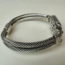 Load image into Gallery viewer, Silver Plated Olive Crystal CZ Halo Double Cables Magnetic Bracelet (7.5" Circumference)
