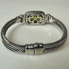 Load image into Gallery viewer, Silver Plated Olive Crystal CZ Halo Double Cables Magnetic Bracelet (7.5" Circumference)
