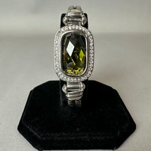 Load image into Gallery viewer, Silver Plated Olive Crystal CZ Halo Double Cables Magnetic Bracelet (7.5" Circumference)

