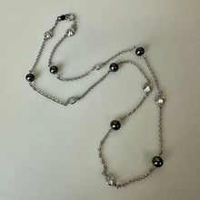 Load image into Gallery viewer, Sterling Gray Pearl Cubic Zirconia Satellite Chain Necklace (16")
