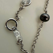 Load image into Gallery viewer, Sterling Gray Pearl Cubic Zirconia Satellite Chain Necklace (16")
