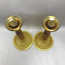 Load image into Gallery viewer, Vintage Amber Glass Pair of Candlesticks (9")
