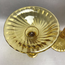 Load image into Gallery viewer, Vintage Amber Glass Pair of Candlesticks (9")
