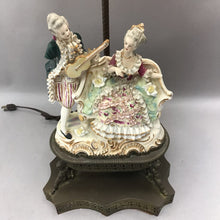 Load image into Gallery viewer, Porcelain Dresden Lace Figural Courting Musician Table Lamp (27") (As-Is)
