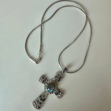Load image into Gallery viewer, Sterling Marcasite Labradorite Cross Pendant on 17" Snake Chain Necklace (2.25")
