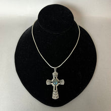 Load image into Gallery viewer, Sterling Marcasite Labradorite Cross Pendant on 17" Snake Chain Necklace (2.25")

