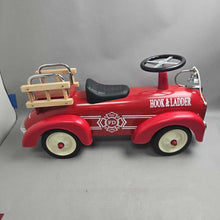 Load image into Gallery viewer, Red Metal "Hook &amp; Ladder" Fire Truck Ride-On Toy (15x30x10)
