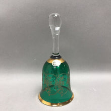 Load image into Gallery viewer, Bohemian Czech Art Glass Emerald Green &amp; Gold Bell (6")
