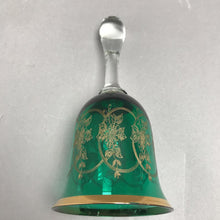 Load image into Gallery viewer, Bohemian Czech Art Glass Emerald Green &amp; Gold Bell (6")
