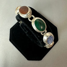 Load image into Gallery viewer, Sterling Jasper Tigers Eye Malachite Sodalite Oval Link Bracelet (7.5")
