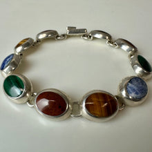 Load image into Gallery viewer, Sterling Jasper Tigers Eye Malachite Sodalite Oval Link Bracelet (7.5")
