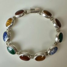 Load image into Gallery viewer, Sterling Jasper Tigers Eye Malachite Sodalite Oval Link Bracelet (7.5")

