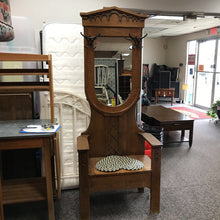 Load image into Gallery viewer, Antique Oak Hall Tree w/Seat &amp; Mirror AS IS (78x31x17)
