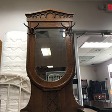 Load image into Gallery viewer, Antique Oak Hall Tree w/Seat &amp; Mirror AS IS (78x31x17)
