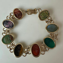 Load image into Gallery viewer, Vintage WRE Gold Filled Large Multi-Gemstone Scarab Bracelet (8")
