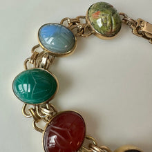 Load image into Gallery viewer, Vintage WRE Gold Filled Large Multi-Gemstone Scarab Bracelet (8")
