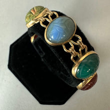 Load image into Gallery viewer, Vintage WRE Gold Filled Large Multi-Gemstone Scarab Bracelet (8")
