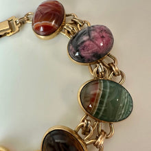 Load image into Gallery viewer, Vintage WRE Gold Filled Large Multi-Gemstone Scarab Bracelet (8")
