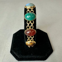 Load image into Gallery viewer, Vintage WRE Gold Filled Large Multi-Gemstone Scarab Bracelet (8")
