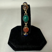 Load image into Gallery viewer, Vintage WRE Gold Filled Mulit-Gemstone Scarab Bracelet (7.25")

