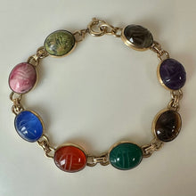 Load image into Gallery viewer, Vintage WRE Gold Filled Mulit-Gemstone Scarab Bracelet (7.25")
