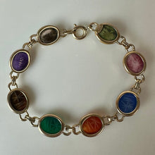 Load image into Gallery viewer, Vintage WRE Gold Filled Mulit-Gemstone Scarab Bracelet (7.25")
