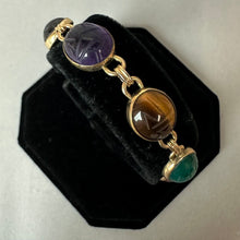 Load image into Gallery viewer, Vintage WRE Gold Filled Mulit-Gemstone Scarab Bracelet (7.25")
