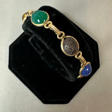 Load image into Gallery viewer, Vintage Catamore Gold Filled Multi-Gemstone Scarab Bracelet (7.5")
