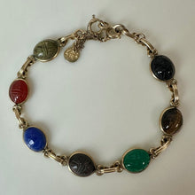Load image into Gallery viewer, Vintage Catamore Gold Filled Multi-Gemstone Scarab Bracelet (7.5")

