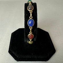 Load image into Gallery viewer, Vintage Catamore Gold Filled Multi-Gemstone Scarab Bracelet (7.5")

