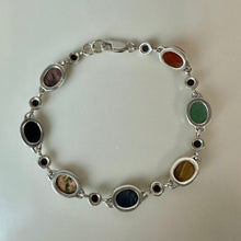 Load image into Gallery viewer, Sterling Faceted Black Tourmaline Multi-Gemstone Scarab Link Bracelet (7.75")
